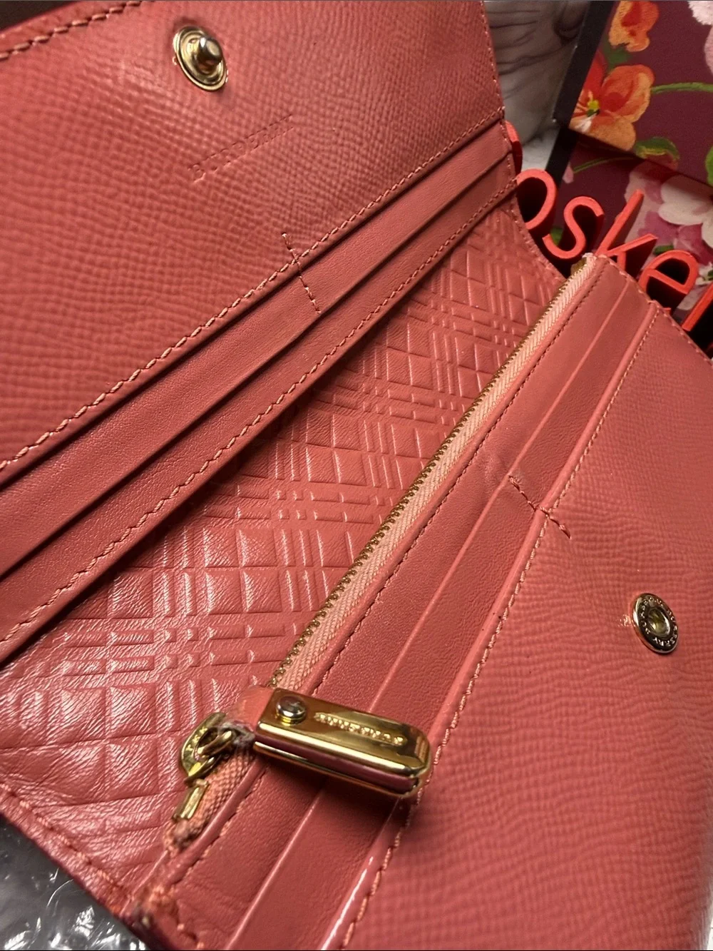 Burberry Coral-Pink Leather Continental Wallet